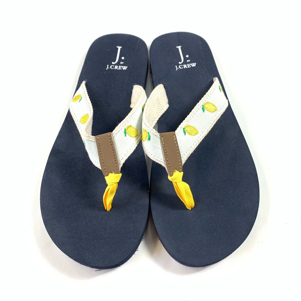 J Crew womens lemon print thong flip flops sz 10